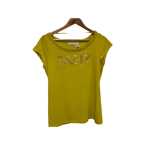 DKNY Yellow Tee with Embellished Logo - Picture 2 of 7